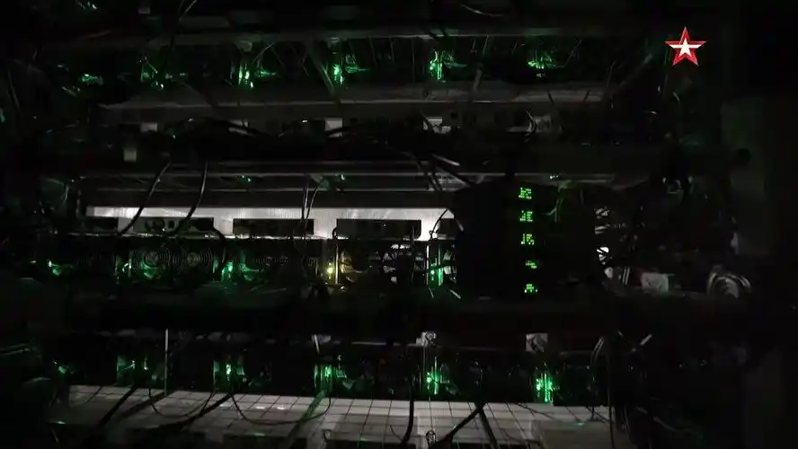 An overview of a bustling European mining farm, showcasing rows of hosted mining machines in a secure, efficient setup